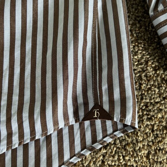 Hudson Room Men's Button Down Dress Shirt Blue with Brown Stripes Size 16.5/33 - Picture 6 of 6